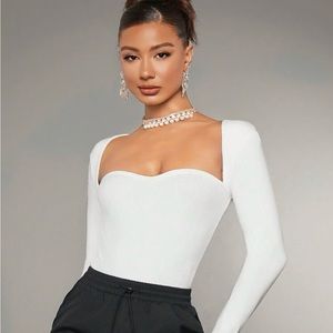 BAE Sweetheart Neck Ribbed Knit Bodysuit